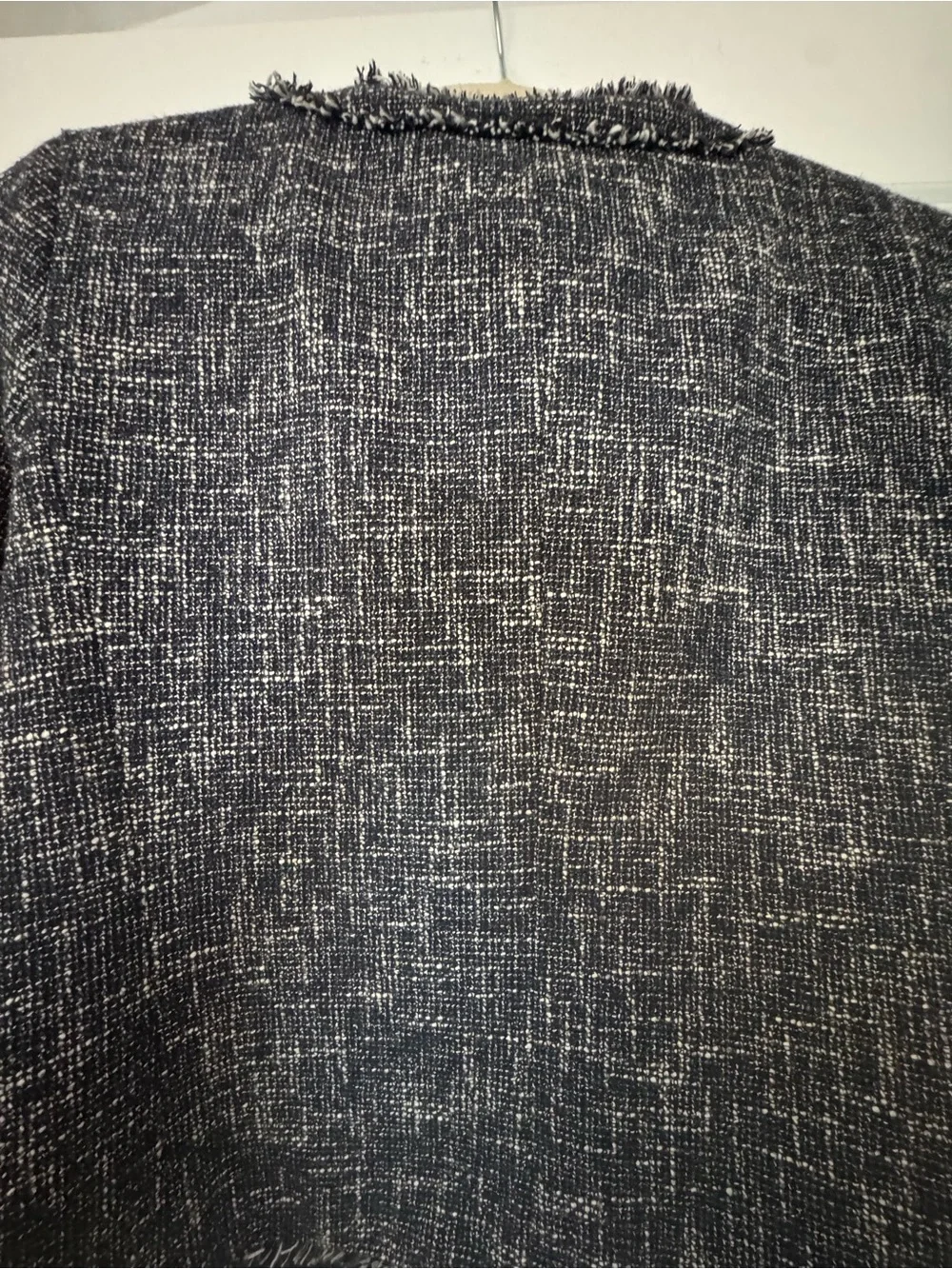 Michael Kors Navy  and White Tweed Frayed-Trim Jacket